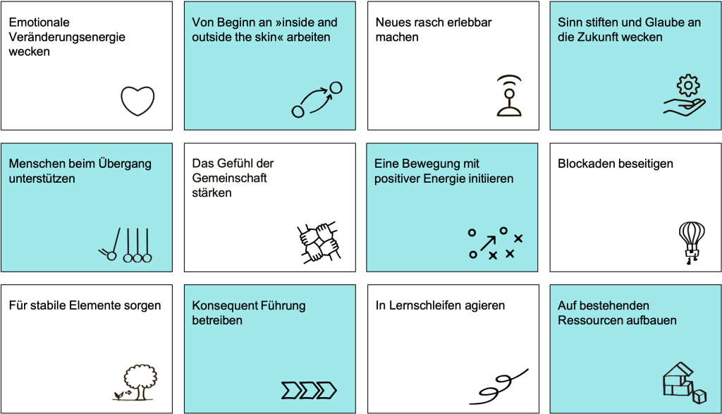 Infografik der 12 Prinzipien für effektive Transformation