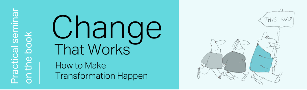 Banner Change That Works Seminar EN und Cartoon