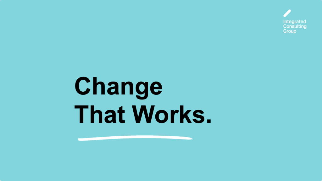Change That Work auf türkisem HIntergrund und ICG Logo
