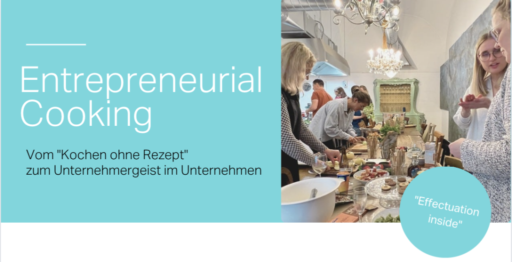 Banner Entrepreneurial Cooking, mit Schrift und Foto von Personen, die Kochen