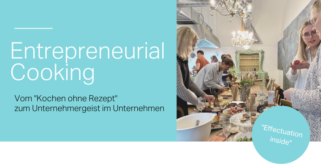 Banner Entrepreneurial Cooking, mit Schrift und Foto von Personen, die Kochen